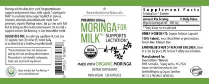 Organic Moringa Lactation Capsules Breastfeeding Support 500 mg 120 Count