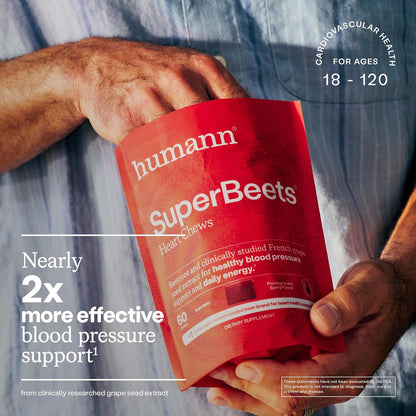 Humann SuperBeets Heart Chews Beetroot Grape Seed Extract Pomegranate Berry 60 Count