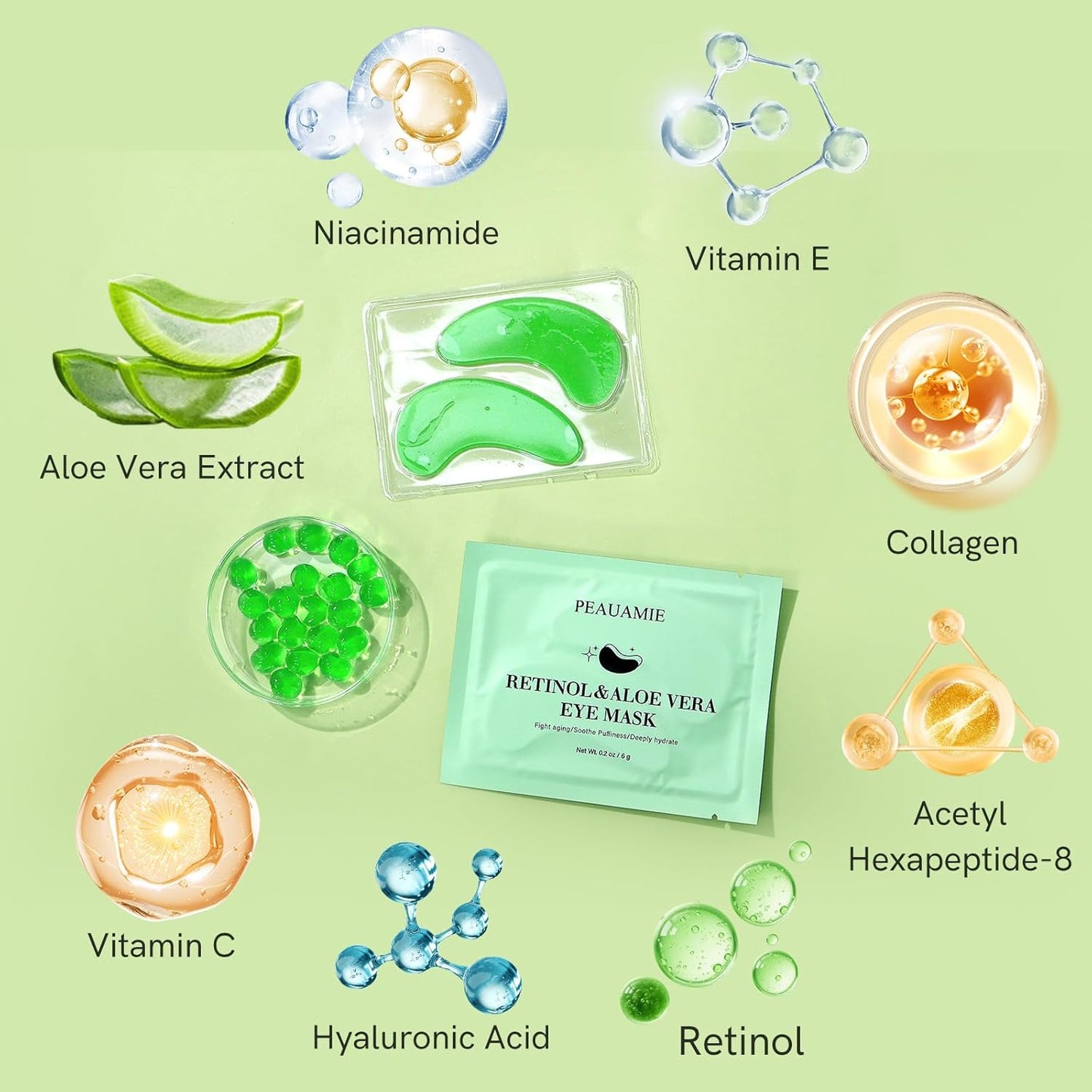 PEAUAMIE Under Eye Patches with Retinol & Aloe Vera 30 Pairs