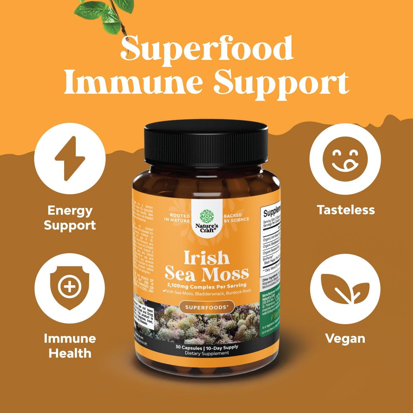 Irish Sea Moss Capsules Bladderwrack Burdock Root Blend 30 Count