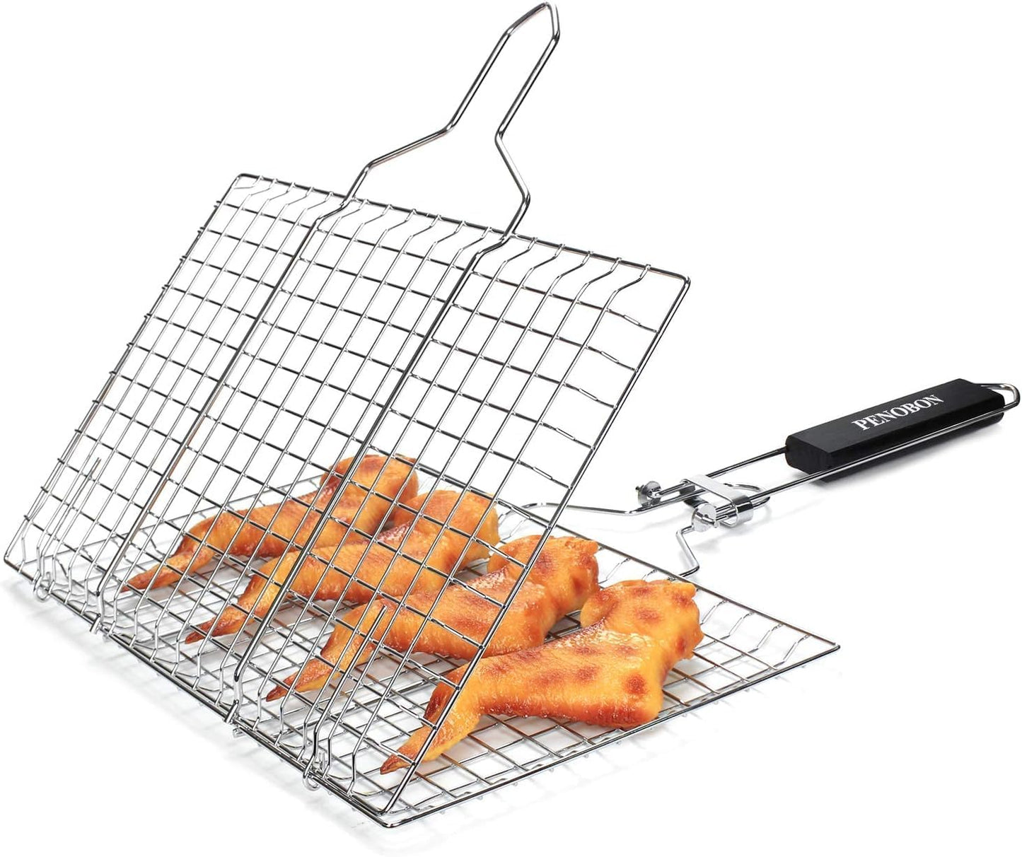Fish Grilling Basket Stainless Steel Folding BBQ Basket with Removable Handle