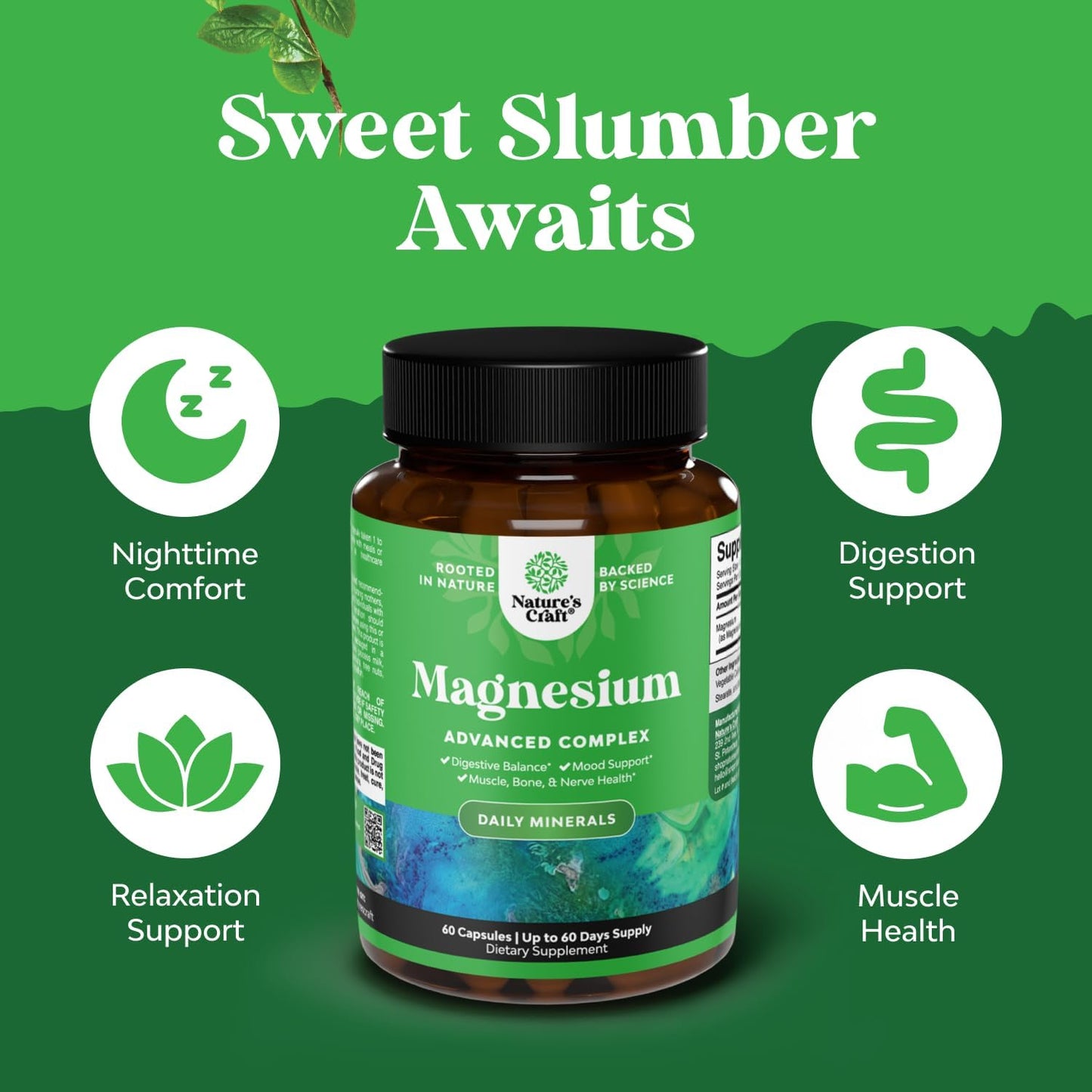 Magnesium Complex Capsules Oxide Citrate 500 mg Sleep Mood Support 60 Count