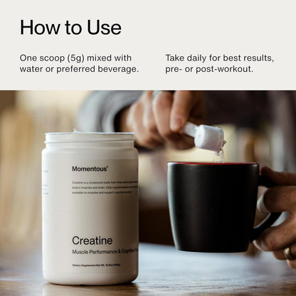 Momentous Creatine Monohydrate Powder – NSF Certified, 5 g per Serving, 90 Servings