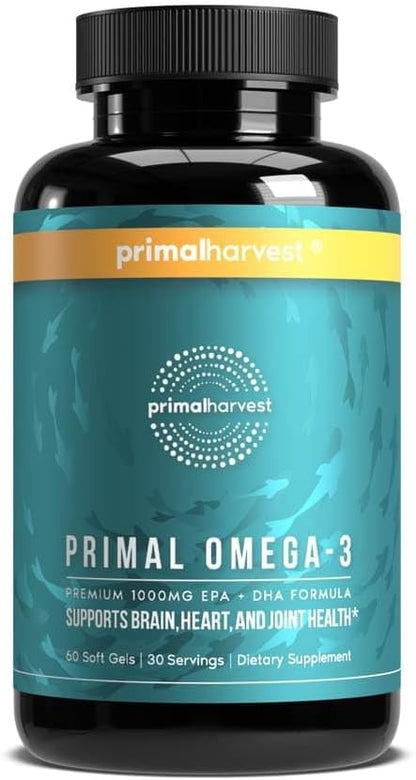 Primal Harvest Omega 3 Fish Oil 1000 mg EPA DHA Softgels 30 Servings
