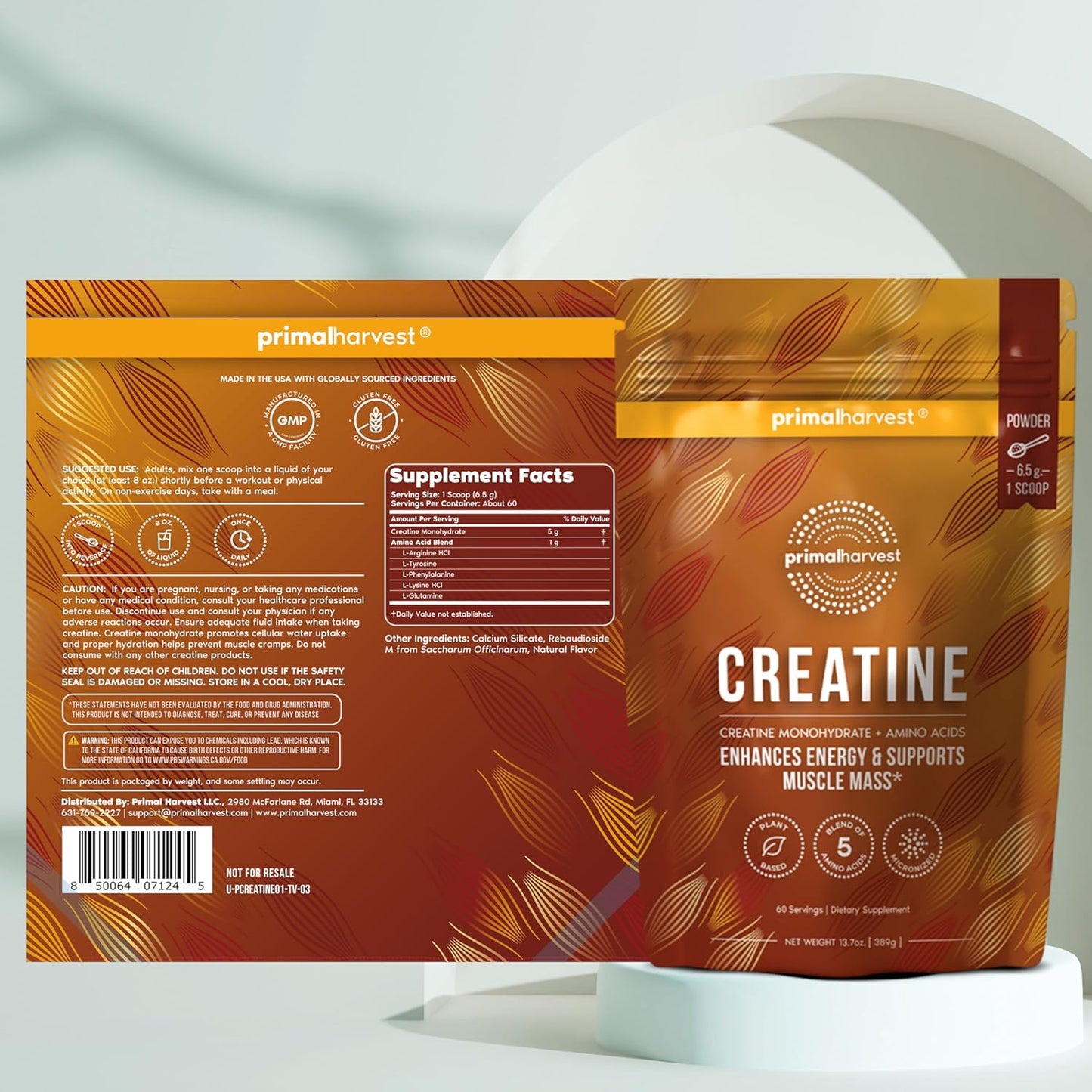 Primal Harvest Creatine Powder Dietary Supplement 1 Container