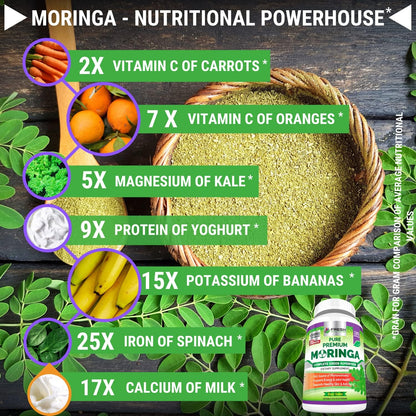 Fresh Healthcare Moringa Capsules Pure Leaf Powder Non-GMO 180 Count