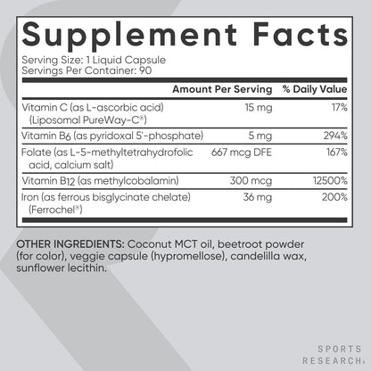 Sports Research Blood Balance Iron Supplement with Folate and Vitamin C 90 Capsules