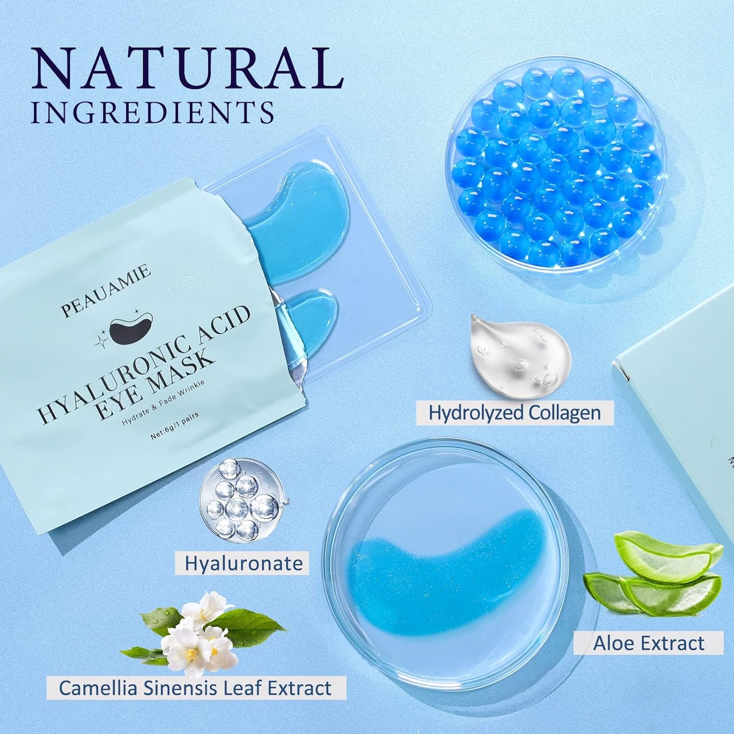 PEAUAMIE Hyaluronic Acid Under Eye Patches for Dark Circles 30 Pairs