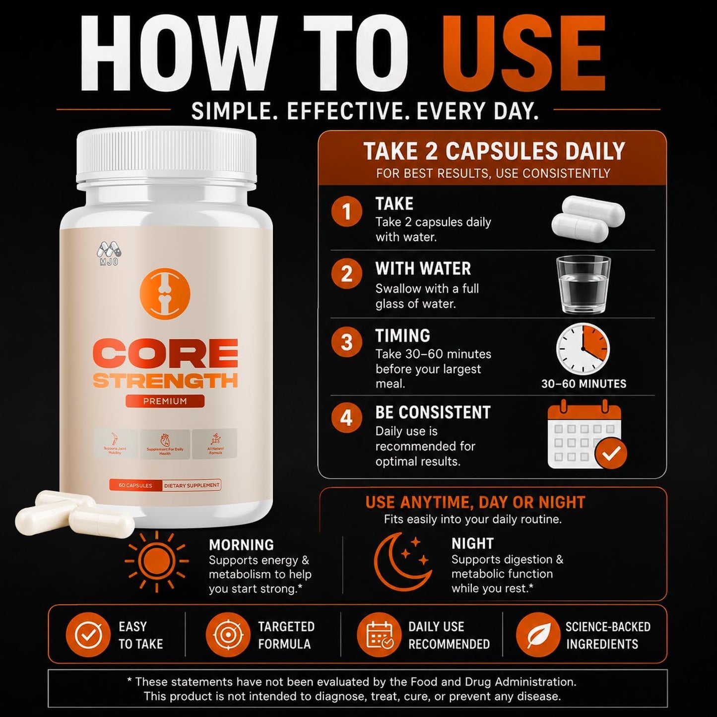 Core Strength Supplement Capsules with Natural Ingredients & Multivitamins 180 Capsules (3 Pack)