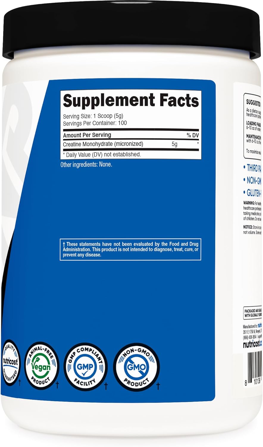 Nutricost Micronized Creatine Monohydrate Powder 500 g 100 Servings