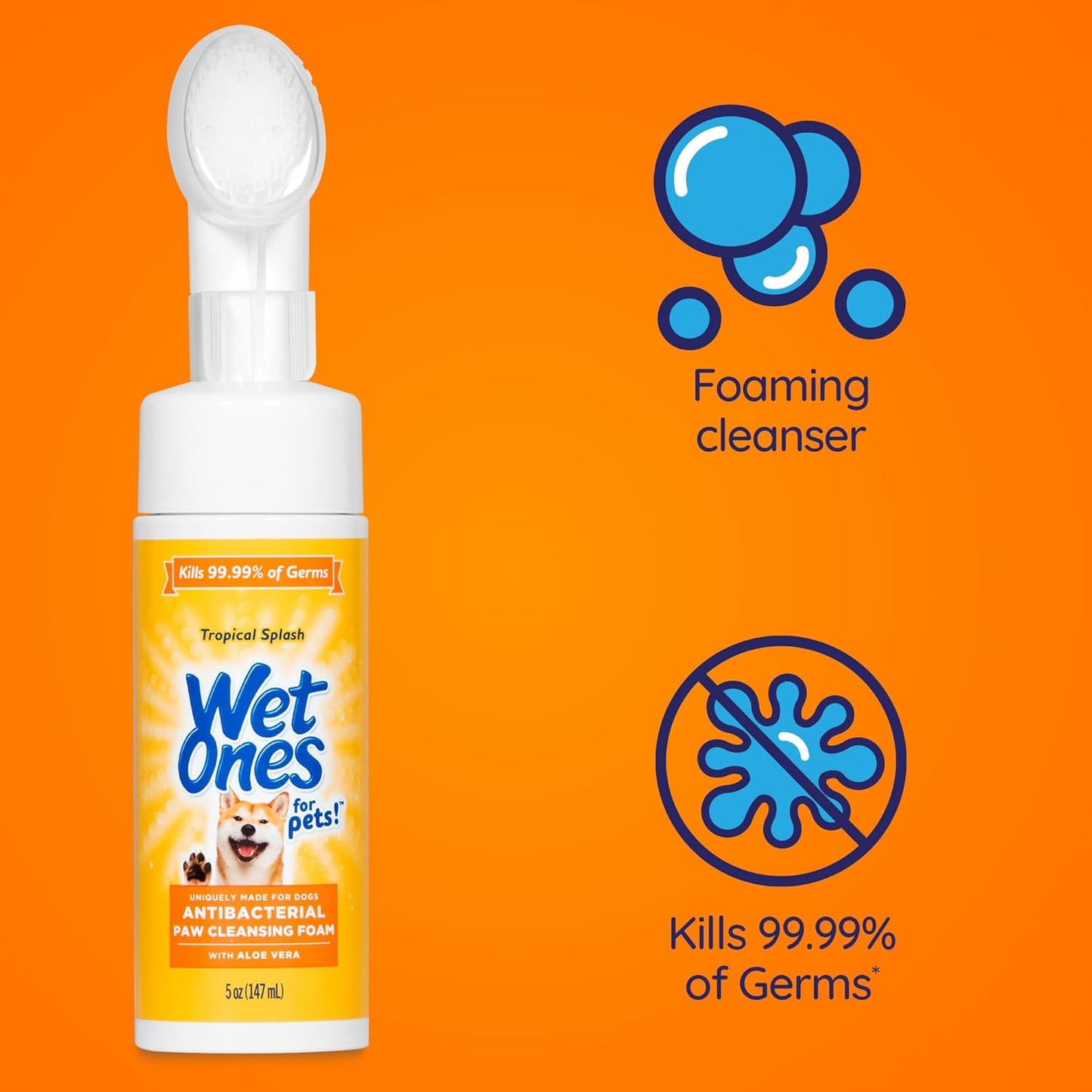 Wet Ones for Pets Dog Paw Cleaner Foaming Cleanser with Scrubber Brush 5 oz