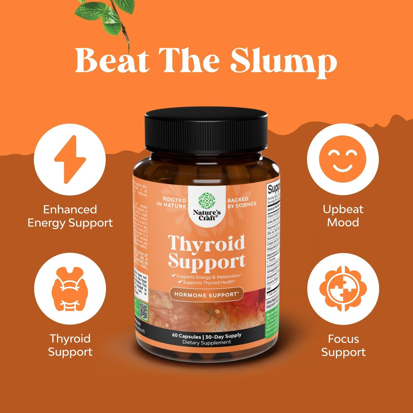 Herbal Thyroid Support Complex Kelp Iodine L Tyrosine Ashwagandha 60 Count