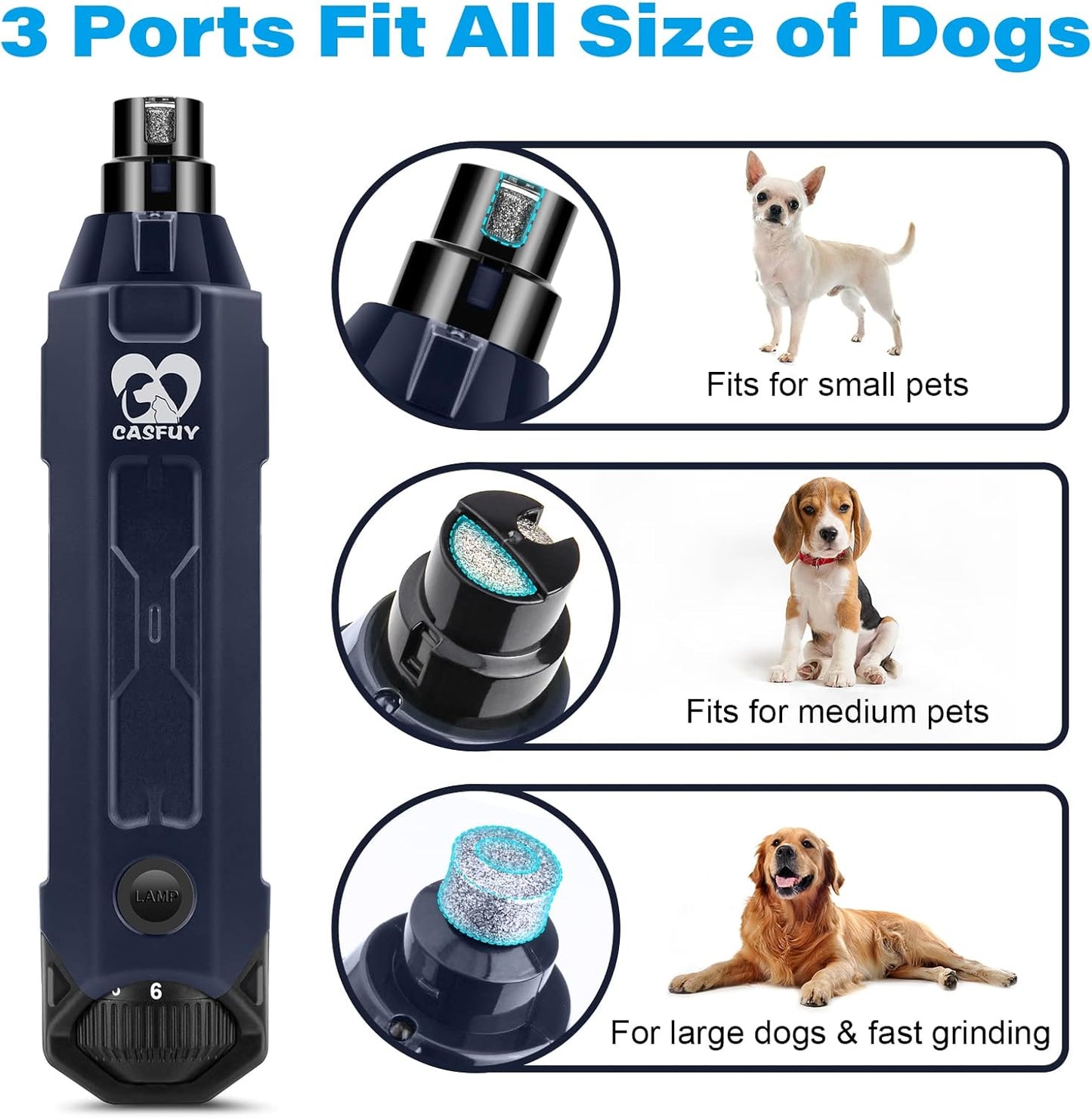 Casfuy 6-Speed Dog Nail Grinder – Rechargeable Electric Pet Nail Trimmer for Small, Medium & Large Dogs