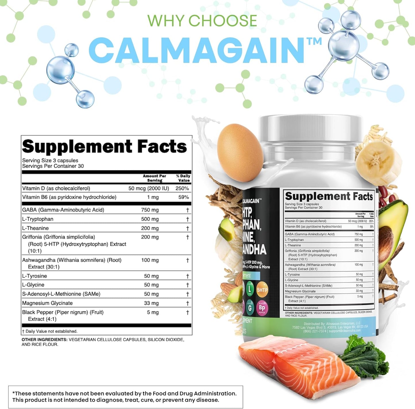 Clean Nutraceuticals GABA 5-HTP L-Theanine Ashwagandha Mood Support Capsules