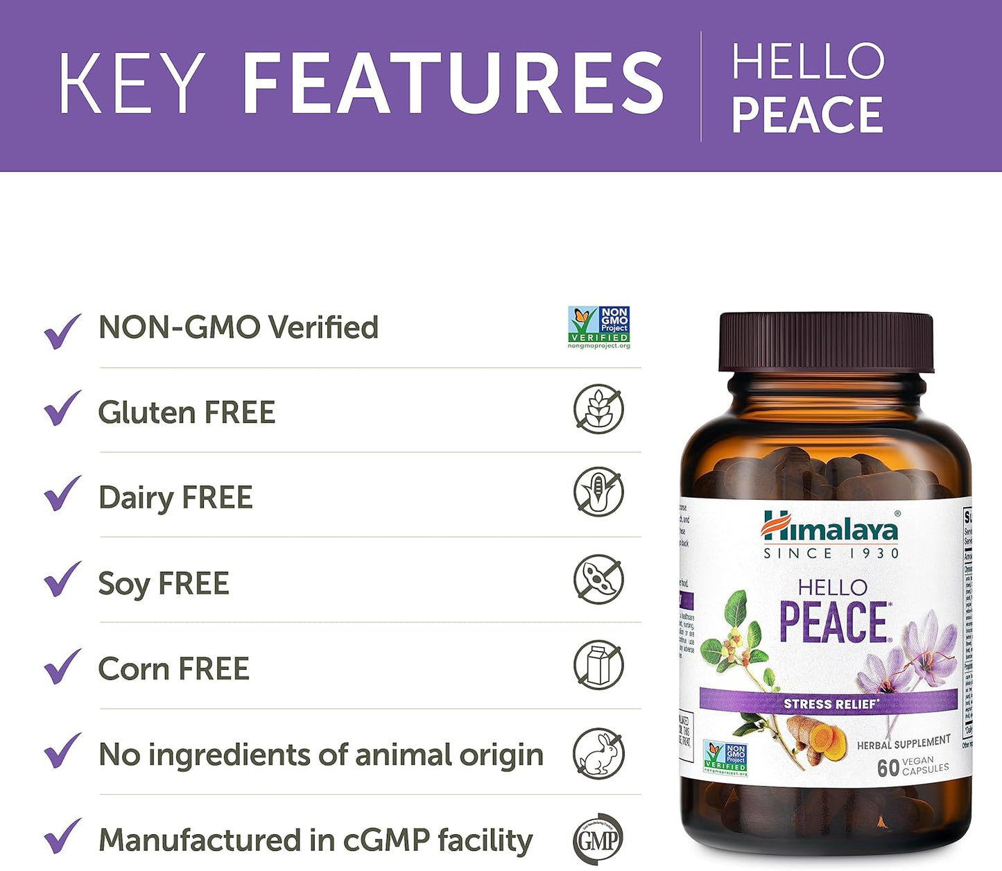 Himalaya Hello Peace Herbal Stress Support Supplement 60 Vegan Capsules