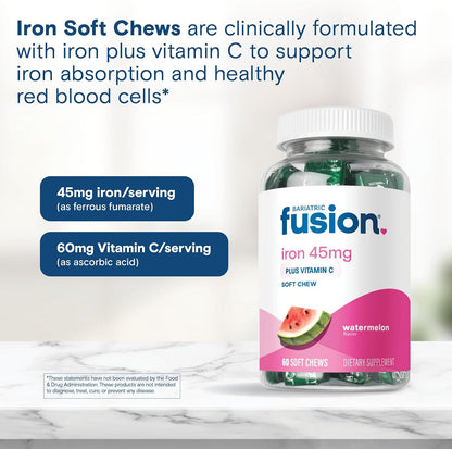 Bariatric Fusion Chewable Iron Supplement with Vitamin C Watermelon Flavor 60 Count