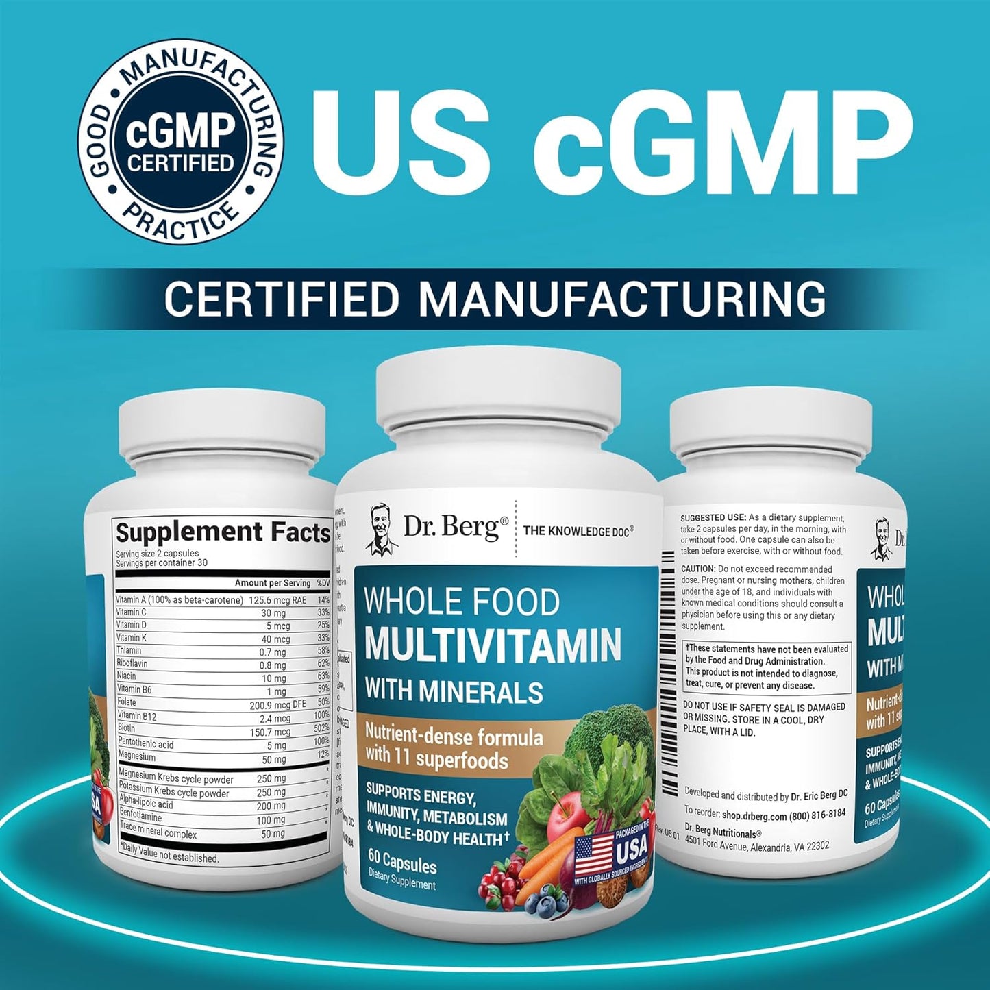 Dr. Berg Whole Food Multivitamin Capsules with Minerals and Fruit & Vegetable Blend 60 Count