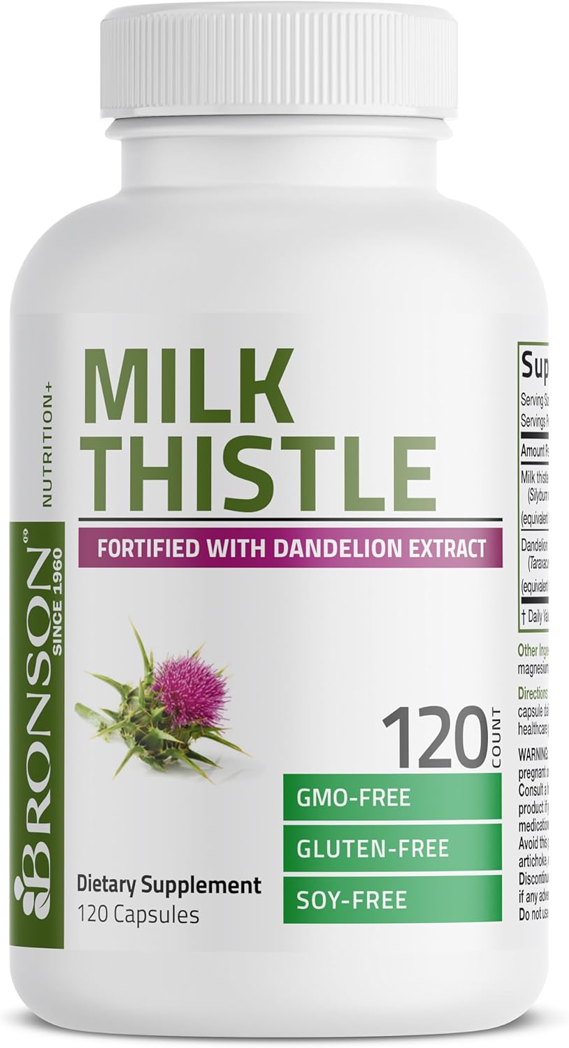 Bronson Milk Thistle & Dandelion Extract Capsules – Silymarin Liver Support Supplement, 120 Count