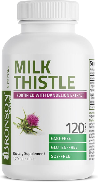 Bronson Milk Thistle & Dandelion Extract Capsules – Silymarin Liver Support Supplement, 120 Count