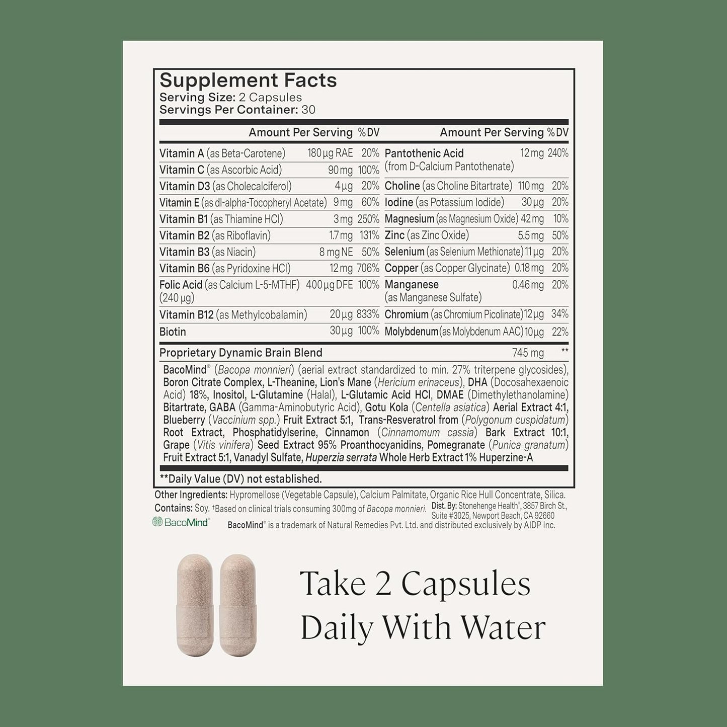 Stonehenge Health Dynamic Brain BacoMind Bacopa Nootropic 60 Capsules