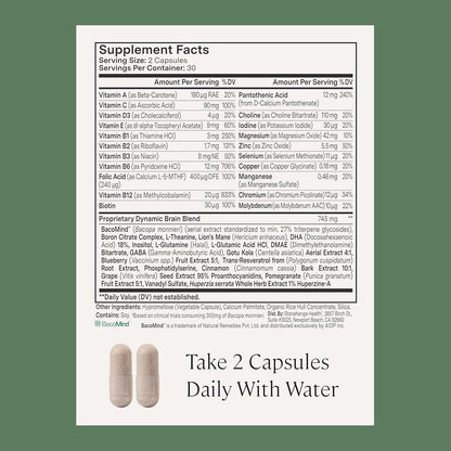 Stonehenge Health Dynamic Brain BacoMind Bacopa Nootropic 60 Capsules