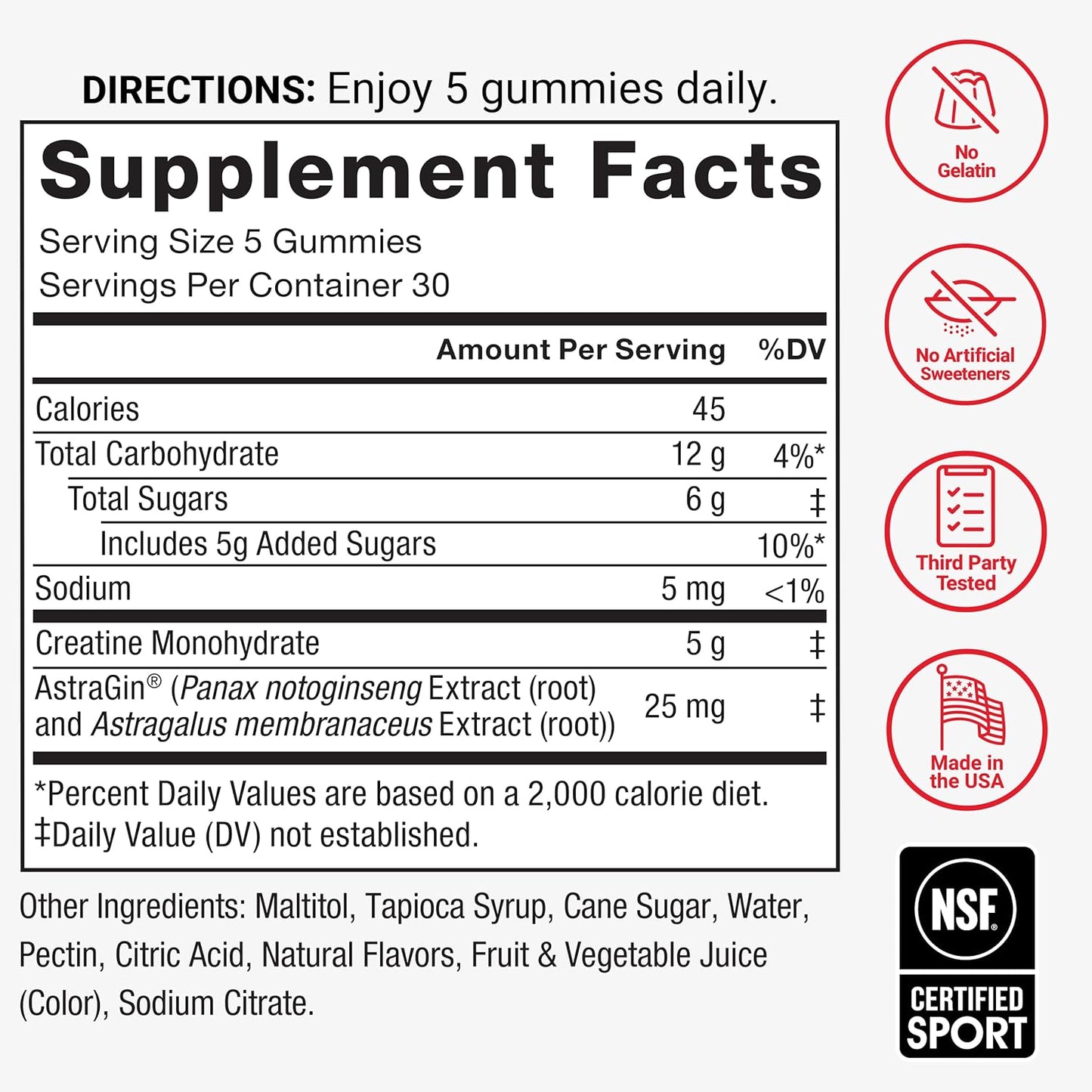 Force Factor Creatine Monohydrate Gummies 5 g Mixed Berry 150 Count