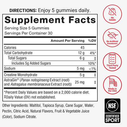 Force Factor Creatine Monohydrate Gummies 5 g Mixed Berry 150 Count