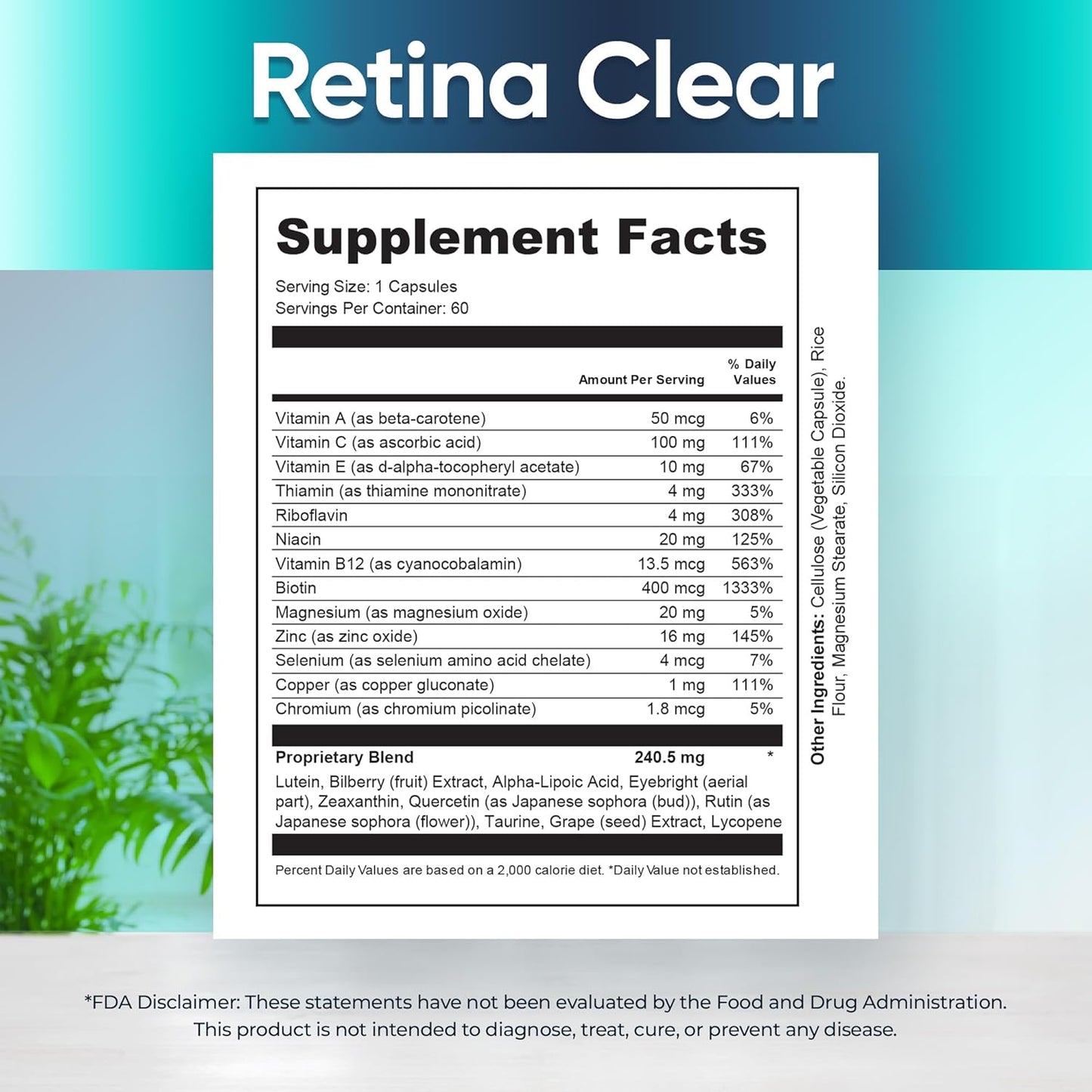 Retina Clear Vision Support Supplement Capsules – Natural Ingredient Eye Health Formula, 180 Capsules (3 Pack)