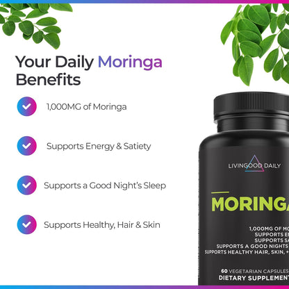 Livingood Daily Moringa Capsules Vegan Greens Superfood Non-GMO 60 Count