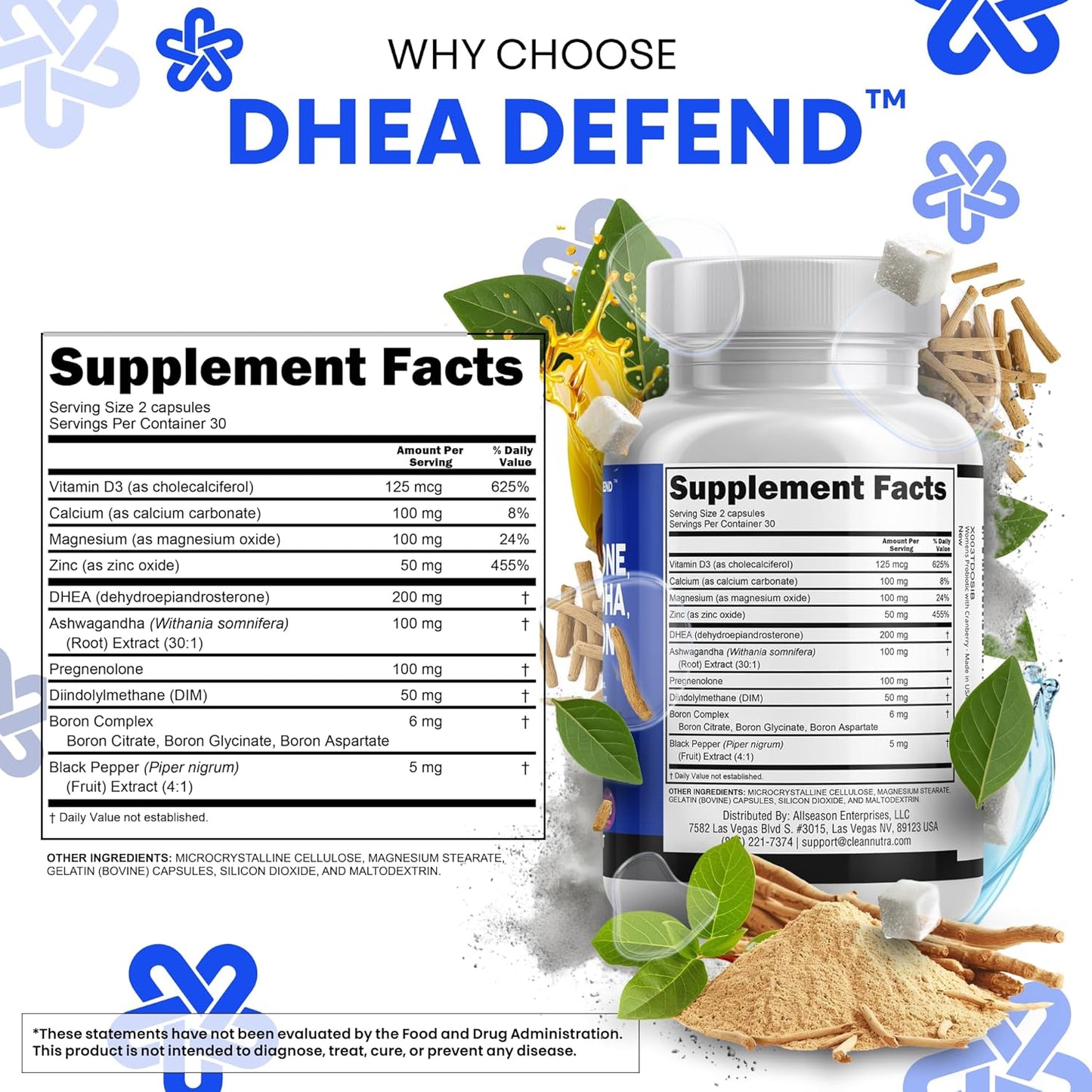 DHEA 200 mg Pregnenolone 100 mg Hormone Support Capsules 60 Count