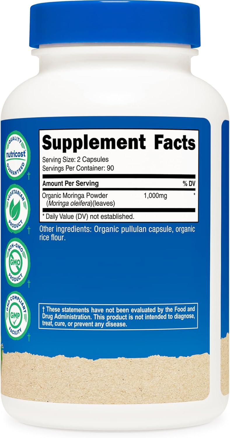 Nutricost Moringa Capsules 500 mg Non-GMO Gluten-Free 180 Count