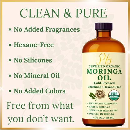Organic Moringa Oil Cold Pressed Unrefined Skin Hair Face 4 fl oz