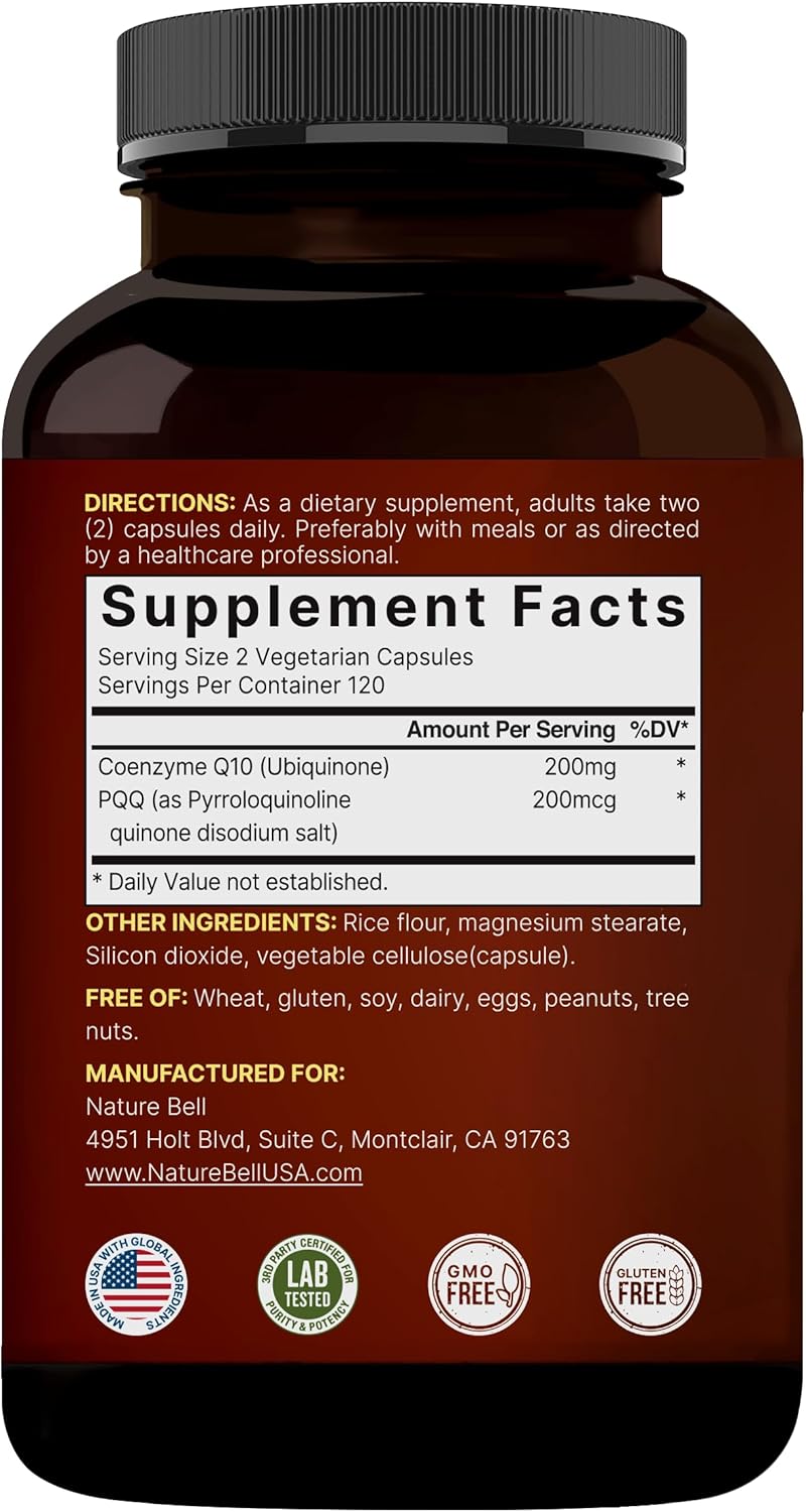 NatureBell CoQ10 200 mg with PQQ Veggie Capsules – High Absorption Formula, 240 Count