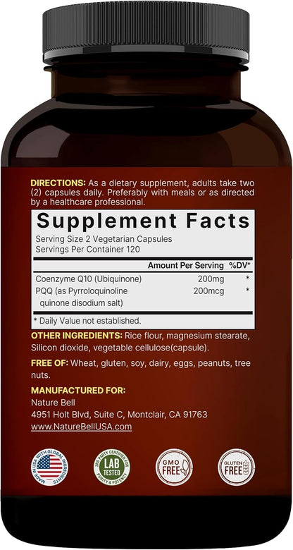 NatureBell CoQ10 200 mg with PQQ Veggie Capsules – High Absorption Formula, 240 Count