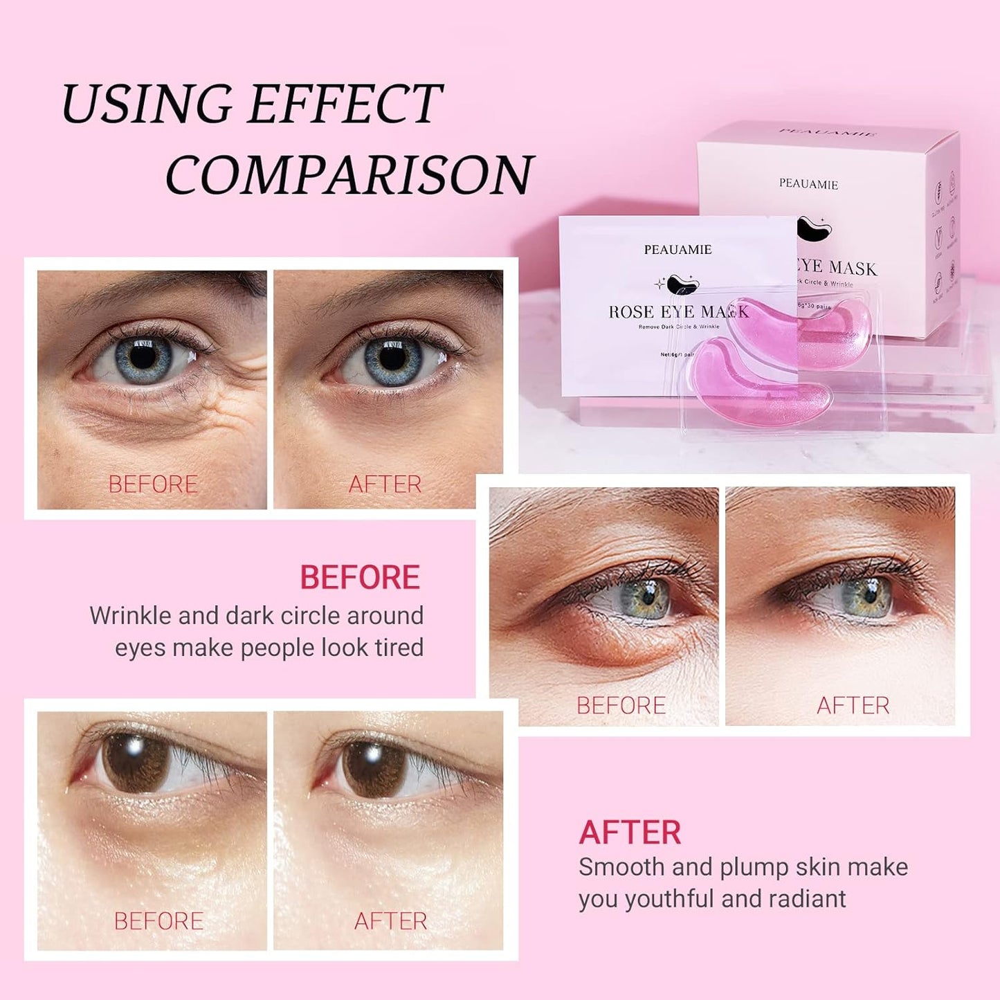 PEAUAMIE Rose Under Eye Patches 30 Pairs