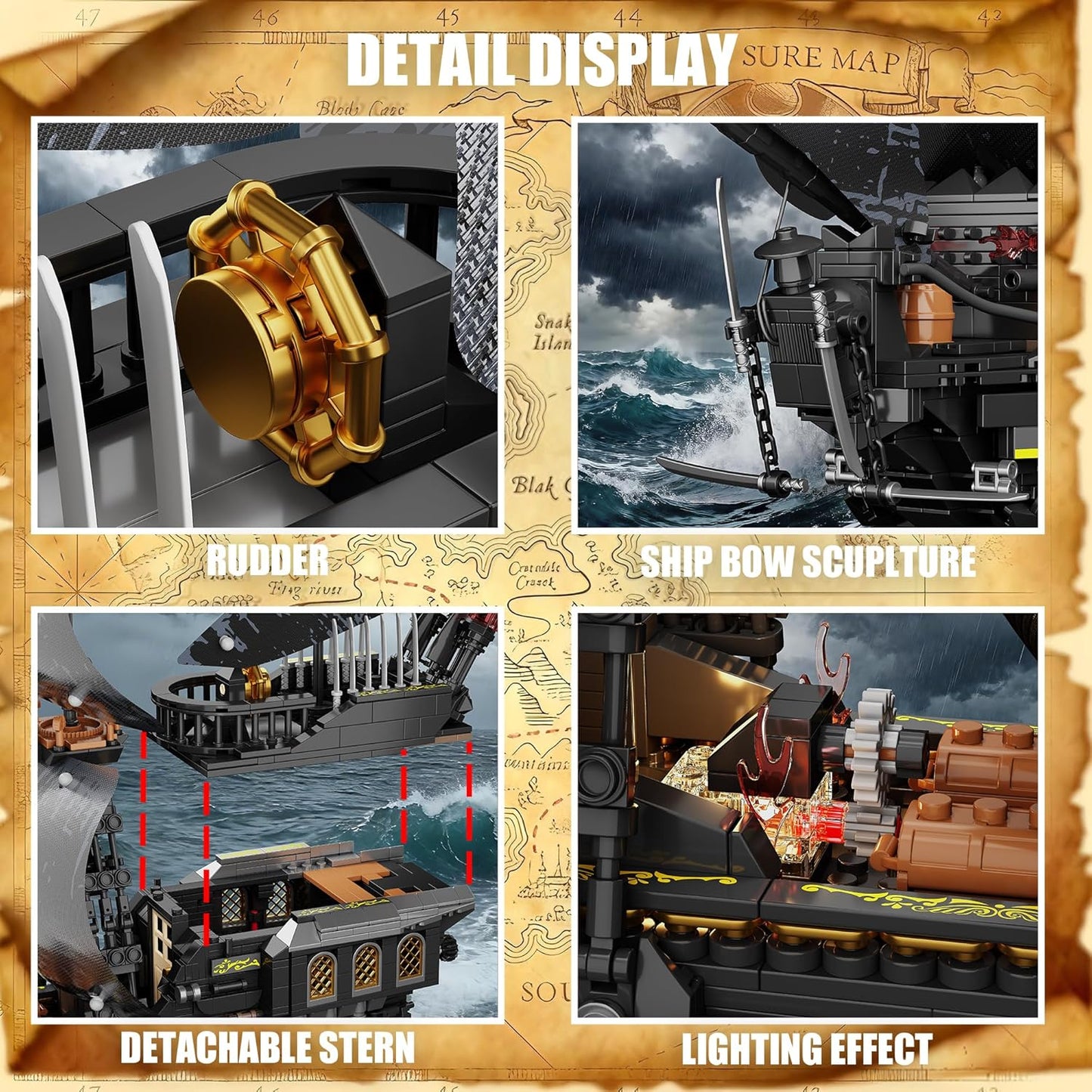 Pirate Ship Building Sets with Lights,MOC Black Pearl Ships Building Blocks for Adults,Pirate Boat Building Toys,Collectible for Home Decor,Valentine Day Birthday Gift for Boys 8-14(2288Pcs)