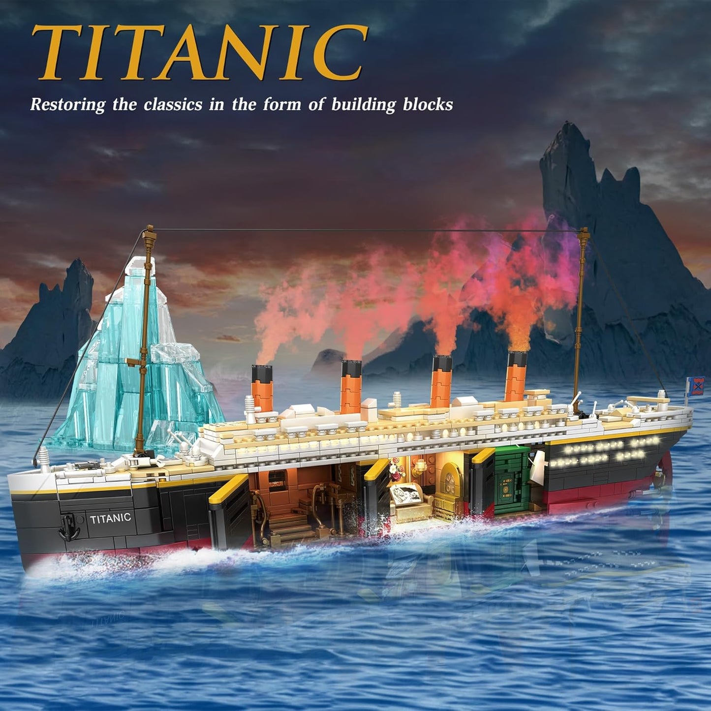 Titanic Building Block Set Ship Model with Glacier Light Strip 2288 Pieces