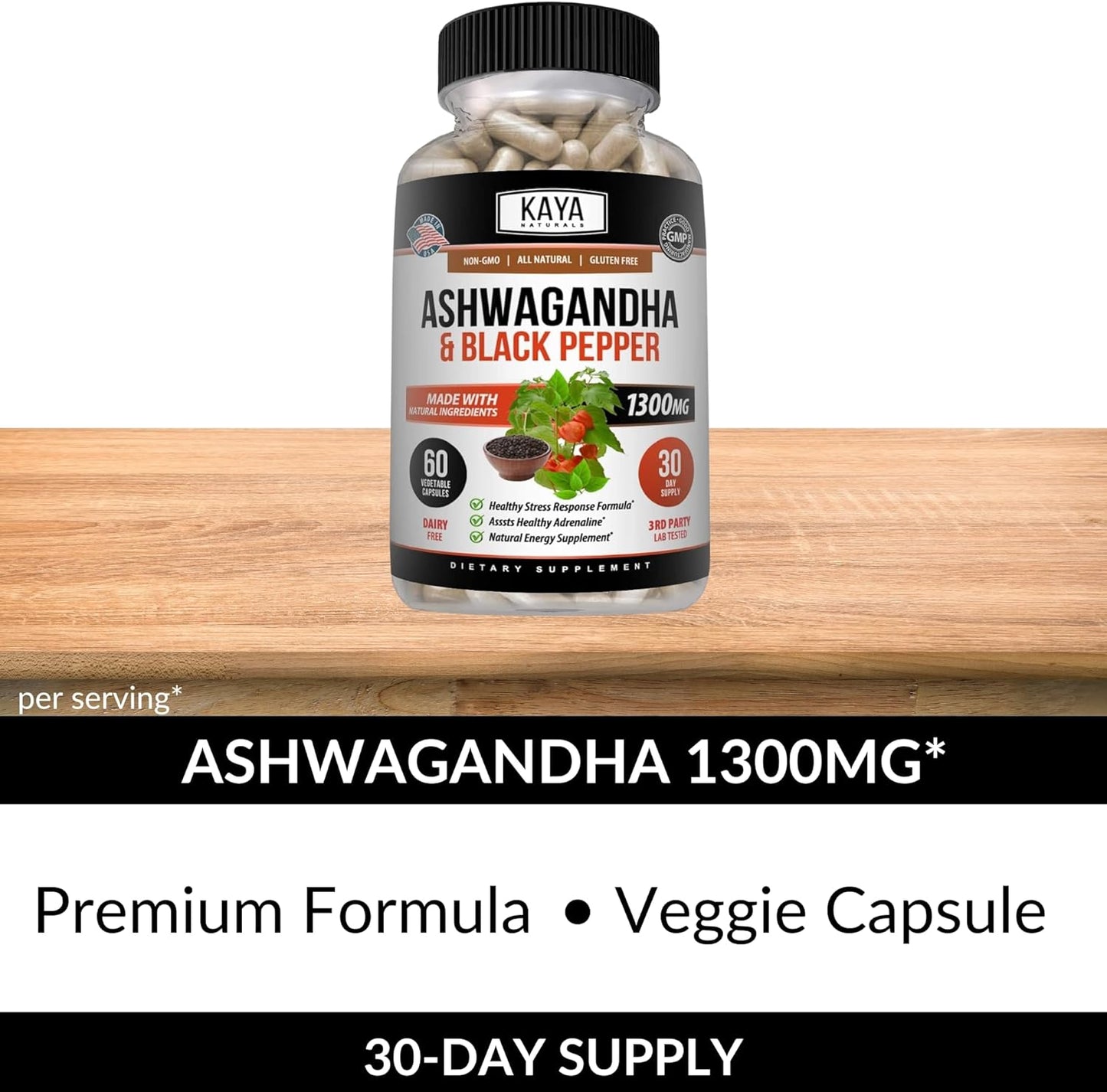 Kaya Naturals Ashwagandha Extra Strength Capsules Stress Mood Focus Energy 60 Count