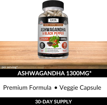Kaya Naturals Ashwagandha Extra Strength Capsules Stress Mood Focus Energy 60 Count