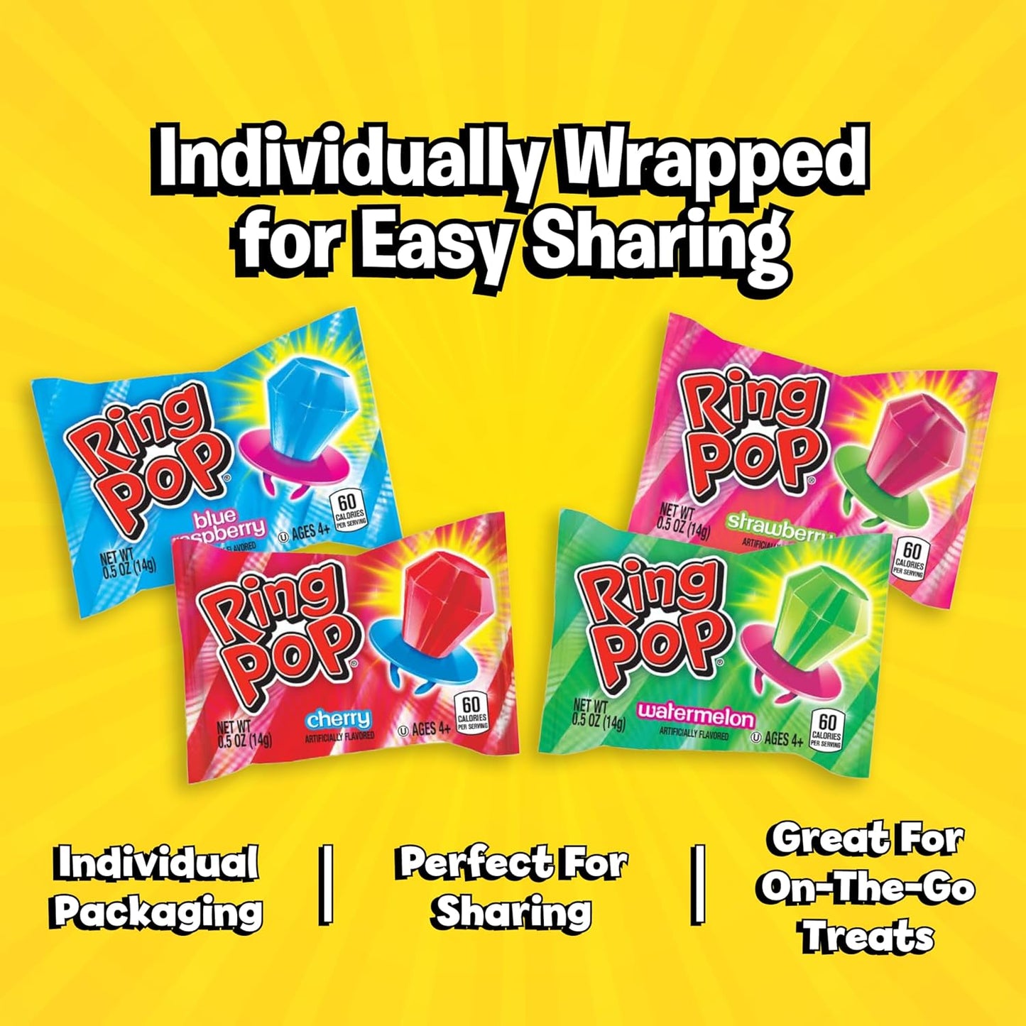 Ring Pop Assorted Fruit Flavored Hard Candy Lollipops 50 Count Variety Pack