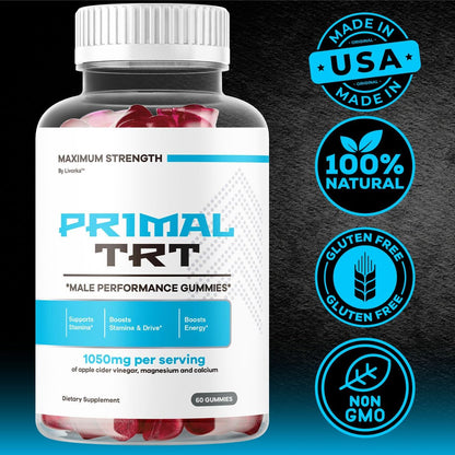 Primal TRT Gummies for Men – Premium Advanced Formula with Vitamins for Health, Wellness & Vitality, 60 Gummies