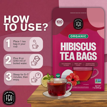 FGO Organic Hibiscus Tea Bags Caffeine Free 100 Count