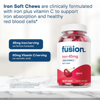 Bariatric Fusion Chewable Iron Supplement with Vitamin C Cherry Flavor 60 Count