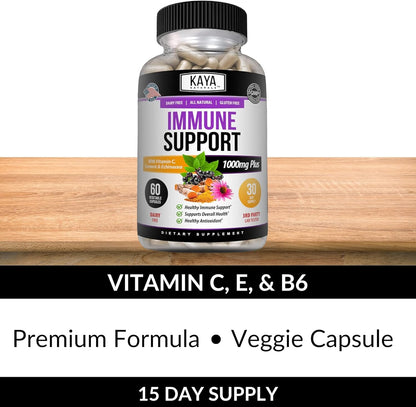 Kaya Naturals Elderberry Capsules Zinc Vitamin C Probiotics Turmeric 60 Count