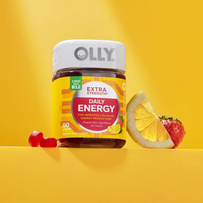 OLLY Daily Energy Gummies Vitamin B12 CoQ10 Goji Berry Berry Yuzu 60 Count
