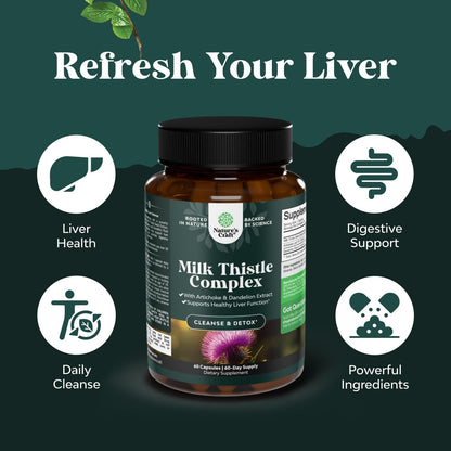 Milk Thistle Liver Support Capsules Dandelion Artichoke Extract 60 Count