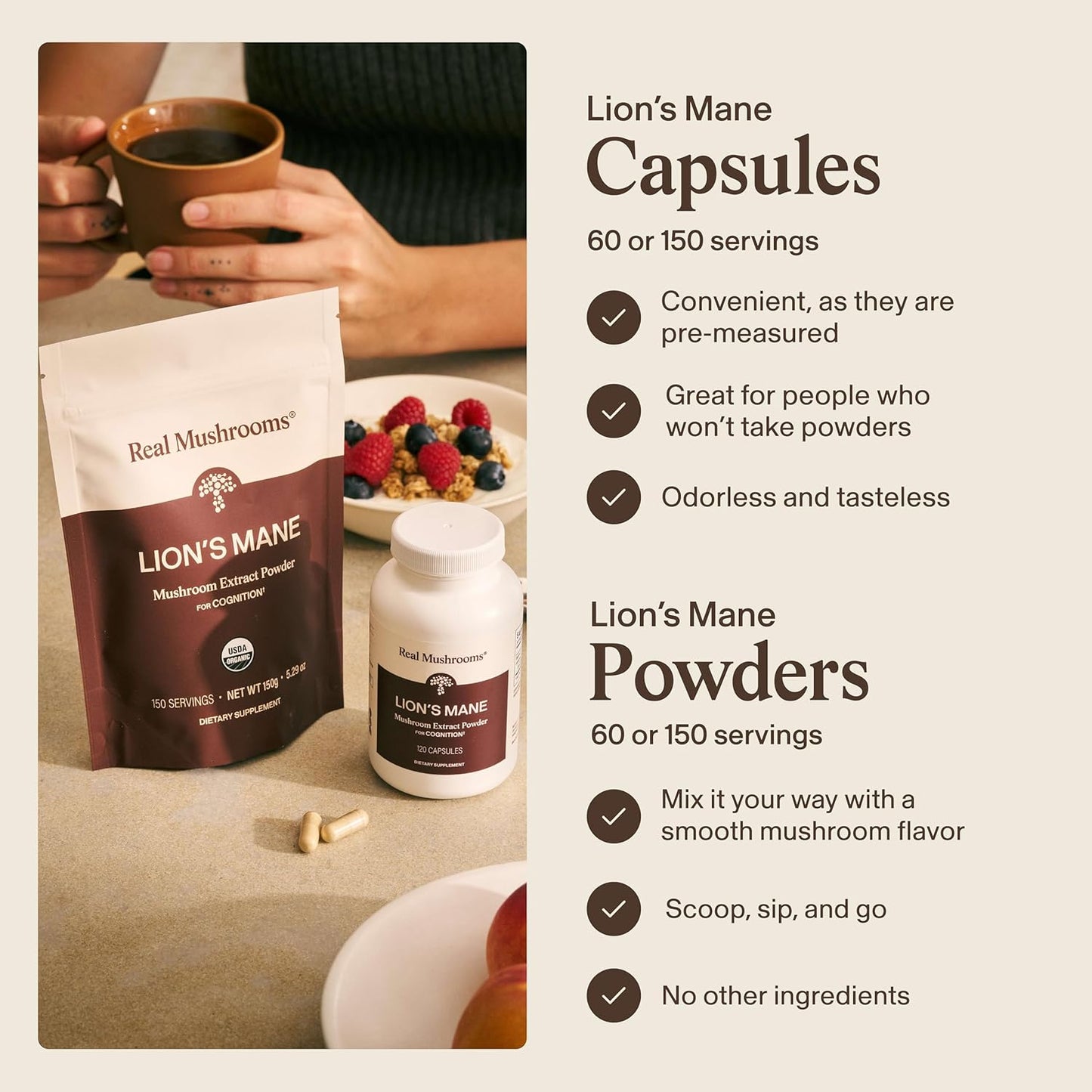 Real Mushrooms Lion's Mane Mushroom Extract Capsules 120 Capsules