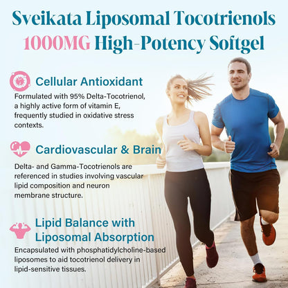 Liposomal Tocotrienols Vitamin E 1000 mg 95% Delta 5% Gamma Softgels 60 Count