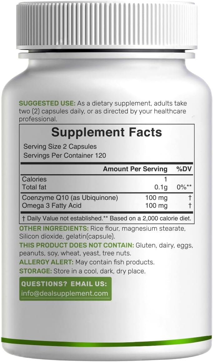 Deal Supplement CoQ10 100 mg with Omega-3 100 mg Capsules – 240 Count, Non-GMO