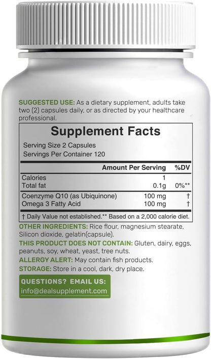 Deal Supplement CoQ10 100 mg with Omega-3 100 mg Capsules – 240 Count, Non-GMO